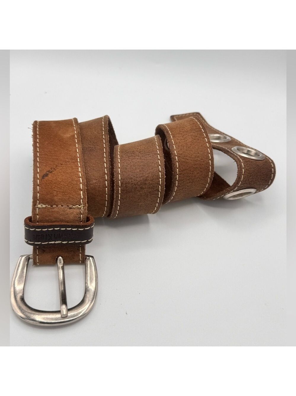 Calvin Klein Brown Leather Grommet Belt — Broken-In & Well Loved — 33–42” Fit